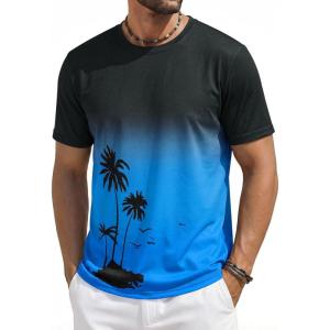 image:imageRuncati Mens Short Sleeve TShirts Casual Graphic Gradient Printed Tee Crewneck Summer Beach Hawaiian Vintage ShirtsBlue