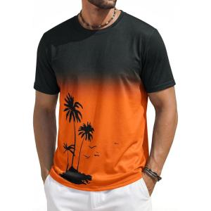 image:imageRuncati Mens Short Sleeve TShirts Casual Graphic Gradient Printed Tee Crewneck Summer Beach Hawaiian Vintage ShirtsOrange