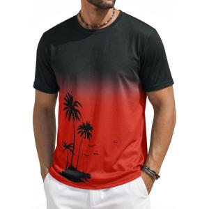 image:imageRuncati Mens Short Sleeve TShirts Casual Graphic Gradient Printed Tee Crewneck Summer Beach Hawaiian Vintage ShirtsRed