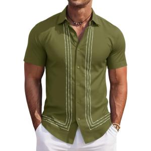 image:imageRuncati Mens Cuban Guayabera Shirt Short Sleeve Button Down Shirts Casual Linen Summer Beach Vacation TopsArmy Green