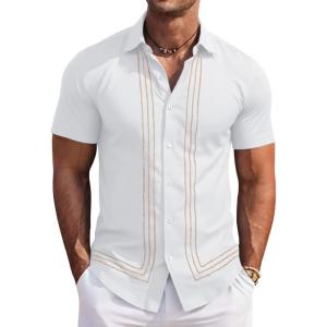 image:imageRuncati Mens Cuban Guayabera Shirt Short Sleeve Button Down Shirts Casual Linen Summer Beach Vacation TopsWhite