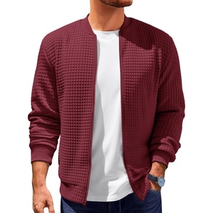 image:imageRuncati Mens Bomber Jacket Casual Lightweight Varsity Jackets Waffle Full Zip CoatWine Red