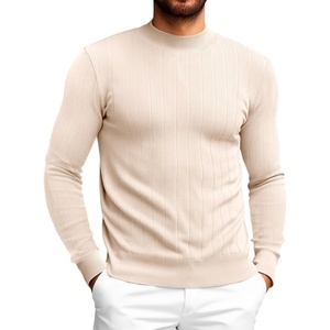 image:imageRuncati Mens Mock Turtleneck Sweater Slim Fit Casual Ribbed Knitted Pullover Fall Winter Basic Warm SweatersBeige