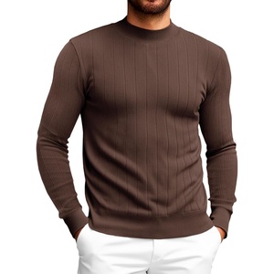 image:imageRuncati Mens Mock Turtleneck Sweater Slim Fit Casual Ribbed Knitted Pullover Fall Winter Basic Warm SweatersCoffee