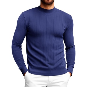 image:imageRuncati Mens Mock Turtleneck Sweater Slim Fit Casual Ribbed Knitted Pullover Fall Winter Basic Warm SweatersNavy