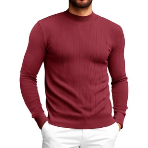 image:imageRuncati Mens Mock Turtleneck Sweater Slim Fit Casual Ribbed Knitted Pullover Fall Winter Basic Warm SweatersWine Red