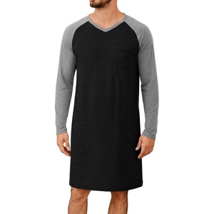 image:imageRuncati Mens Nightshirt Long Sleeve V Neck Nightgown Comfy Big amp Tall Lounge Pajama Sleepwear Sleep ShirtBlack