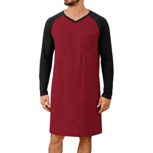 image:imageRuncati Mens Nightshirt Long Sleeve V Neck Nightgown Comfy Big amp Tall Lounge Pajama Sleepwear Sleep ShirtBurgundy