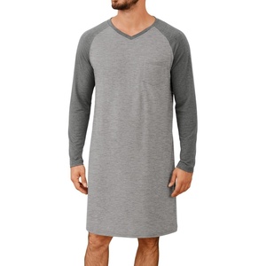 image:imageRuncati Mens Nightshirt Long Sleeve V Neck Nightgown Comfy Big amp Tall Lounge Pajama Sleepwear Sleep ShirtDark Grey