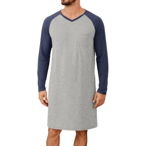 image:imageRuncati Mens Nightshirt Long Sleeve V Neck Nightgown Comfy Big amp Tall Lounge Pajama Sleepwear Sleep ShirtLight Grey