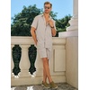 image:imageRuncati Mens Short Sleeve 2 Piece Sets Button Down Casual Summer Beach Vacation Linen Shirt and Shorts OutfitApricot
