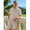 image:imageRuncati Mens Short Sleeve 2 Piece Sets Button Down Casual Summer Beach Vacation Linen Shirt and Shorts OutfitApricot