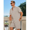 image:imageRuncati Mens Short Sleeve 2 Piece Sets Button Down Casual Summer Beach Vacation Linen Shirt and Shorts OutfitApricot