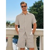 image:imageRuncati Mens Short Sleeve 2 Piece Sets Button Down Casual Summer Beach Vacation Linen Shirt and Shorts OutfitApricot