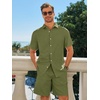 image:imageRuncati Mens Short Sleeve 2 Piece Sets Button Down Casual Summer Beach Vacation Linen Shirt and Shorts OutfitArmy Green