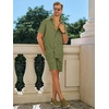 image:imageRuncati Mens Short Sleeve 2 Piece Sets Button Down Casual Summer Beach Vacation Linen Shirt and Shorts OutfitArmy Green