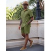 image:imageRuncati Mens Short Sleeve 2 Piece Sets Button Down Casual Summer Beach Vacation Linen Shirt and Shorts OutfitArmy Green