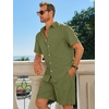 image:imageRuncati Mens Short Sleeve 2 Piece Sets Button Down Casual Summer Beach Vacation Linen Shirt and Shorts OutfitArmy Green