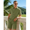 image:imageRuncati Mens Short Sleeve 2 Piece Sets Button Down Casual Summer Beach Vacation Linen Shirt and Shorts OutfitArmy Green