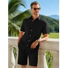 image:imageRuncati Mens Short Sleeve 2 Piece Sets Button Down Casual Summer Beach Vacation Linen Shirt and Shorts OutfitBlack