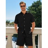 image:imageRuncati Mens Short Sleeve 2 Piece Sets Button Down Casual Summer Beach Vacation Linen Shirt and Shorts OutfitBlack