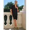 image:imageRuncati Mens Short Sleeve 2 Piece Sets Button Down Casual Summer Beach Vacation Linen Shirt and Shorts OutfitBlack