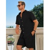 image:imageRuncati Mens Short Sleeve 2 Piece Sets Button Down Casual Summer Beach Vacation Linen Shirt and Shorts OutfitBlack