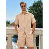image:imageRuncati Mens Short Sleeve 2 Piece Sets Button Down Casual Summer Beach Vacation Linen Shirt and Shorts OutfitLight Khaki