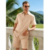 image:imageRuncati Mens Short Sleeve 2 Piece Sets Button Down Casual Summer Beach Vacation Linen Shirt and Shorts OutfitLight Khaki