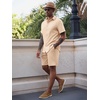 image:imageRuncati Mens Short Sleeve 2 Piece Sets Button Down Casual Summer Beach Vacation Linen Shirt and Shorts OutfitLight Khaki