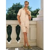 image:imageRuncati Mens Short Sleeve 2 Piece Sets Button Down Casual Summer Beach Vacation Linen Shirt and Shorts OutfitLight Khaki