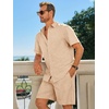 image:imageRuncati Mens Short Sleeve 2 Piece Sets Button Down Casual Summer Beach Vacation Linen Shirt and Shorts OutfitLight Khaki