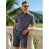 image:imageRuncati Mens Short Sleeve 2 Piece Sets Button Down Casual Summer Beach Vacation Linen Shirt and Shorts OutfitNavy