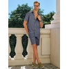 image:imageRuncati Mens Short Sleeve 2 Piece Sets Button Down Casual Summer Beach Vacation Linen Shirt and Shorts OutfitNavy