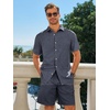 image:imageRuncati Mens Short Sleeve 2 Piece Sets Button Down Casual Summer Beach Vacation Linen Shirt and Shorts OutfitNavy