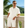 image:imageRuncati Mens Short Sleeve 2 Piece Sets Button Down Casual Summer Beach Vacation Linen Shirt and Shorts OutfitWhite