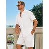 image:imageRuncati Mens Short Sleeve 2 Piece Sets Button Down Casual Summer Beach Vacation Linen Shirt and Shorts OutfitWhite