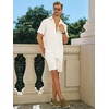 image:imageRuncati Mens Short Sleeve 2 Piece Sets Button Down Casual Summer Beach Vacation Linen Shirt and Shorts OutfitWhite
