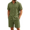 image:imageRuncati Mens Short Sleeve 2 Piece Sets Button Down Casual Summer Beach Vacation Linen Shirt and Shorts OutfitArmy Green