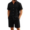 image:imageRuncati Mens Short Sleeve 2 Piece Sets Button Down Casual Summer Beach Vacation Linen Shirt and Shorts OutfitBlack