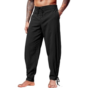 image:imageRuncati Mens Medieval Pirate Pants Renaissance Viking Ankle Banded Baggy Pants Lace Up Retro Halloween Costume TrousersBlack