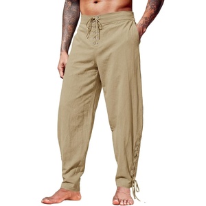 image:imageRuncati Mens Medieval Pirate Pants Renaissance Viking Ankle Banded Baggy Pants Lace Up Retro Halloween Costume TrousersKhaki