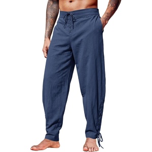 image:imageRuncati Mens Medieval Pirate Pants Renaissance Viking Ankle Banded Baggy Pants Lace Up Retro Halloween Costume TrousersNavy