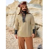 image:imageRuncati Mens Medieval Pirate Shirt Retro Lace Up Viking Renaissance Shirts Cotton Halloween Costume Faux Leather TopsKhaki
