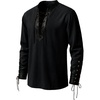 image:imageRuncati Mens Medieval Pirate Shirt Retro Lace Up Viking Renaissance Shirts Cotton Halloween Costume Faux Leather TopsBlack
