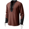 image:imageRuncati Mens Medieval Pirate Shirt Retro Lace Up Viking Renaissance Shirts Cotton Halloween Costume Faux Leather TopsBrown