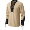 image:imageRuncati Mens Medieval Pirate Shirt Retro Lace Up Viking Renaissance Shirts Cotton Halloween Costume Faux Leather TopsKhaki
